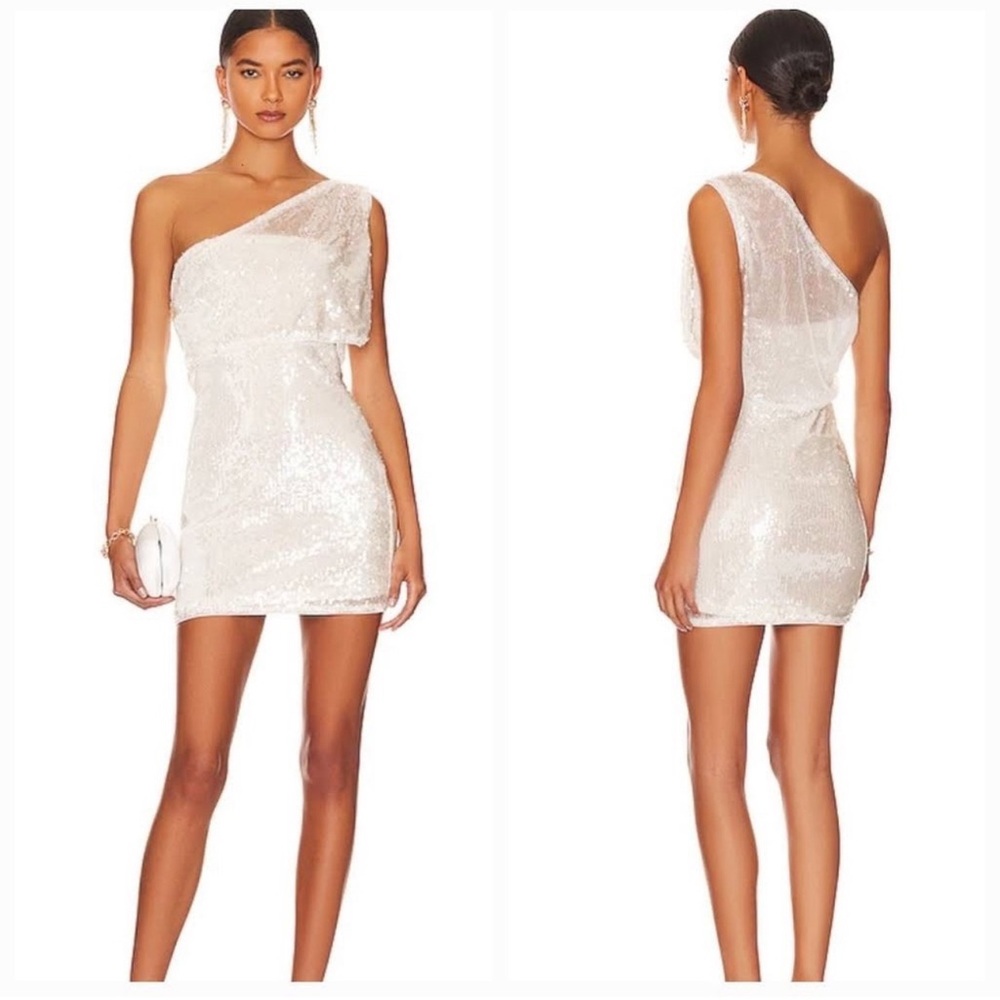 REVOLVE XS Superdown Jane Asymmetrical White Sequin Dress | New With Tags